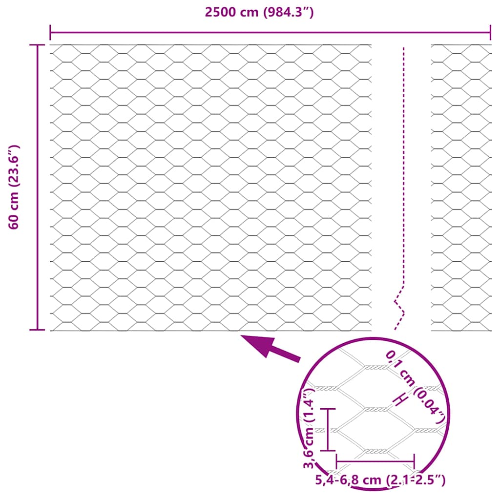 Cerca Hexagonal Cinzeto 0.6 x 25 m Aço
