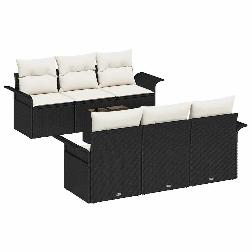 Conjunto de Sofá de Jardim com almofada 7 pcs Preto vime PE