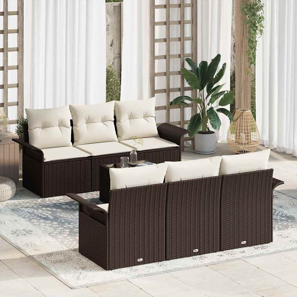 Conjunto de Sofá de Jardim com almofada 7 pcs Castanho vime PE