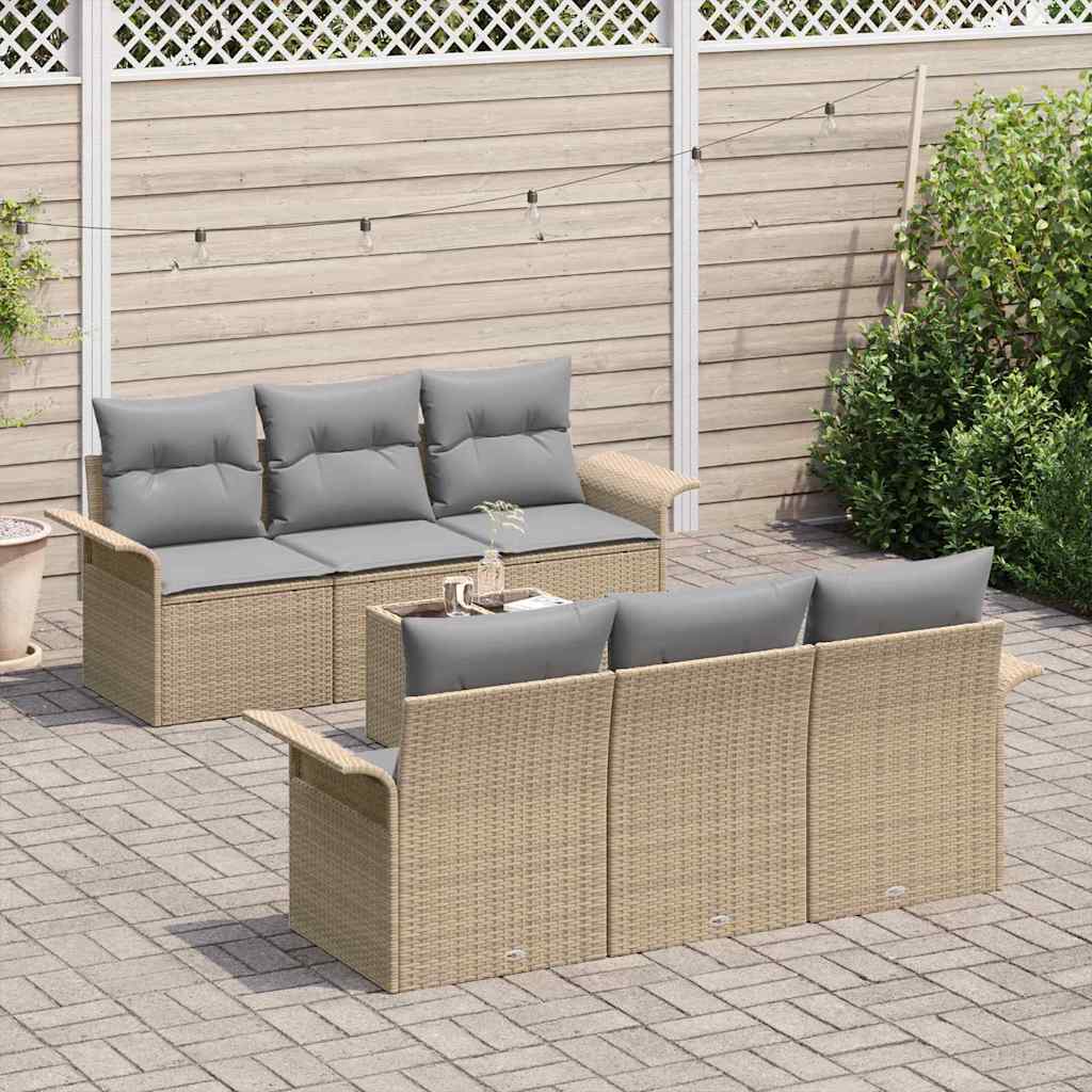 Conjunto de Sofá de Jardim com almofada 7 pcs Bege vime PE
