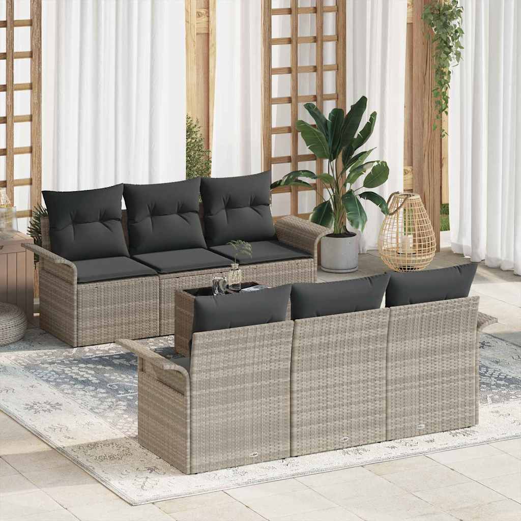 Conjunto de Sofá de Jardim 7 pcs Cinzento-claro vime PE