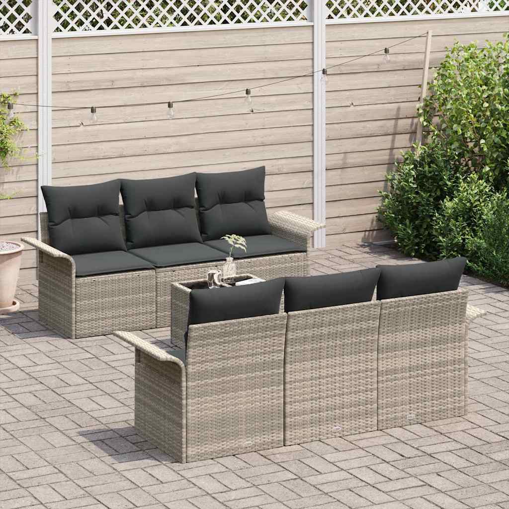 Conjunto de Sofá de Jardim 7 pcs Cinzento-claro vime PE