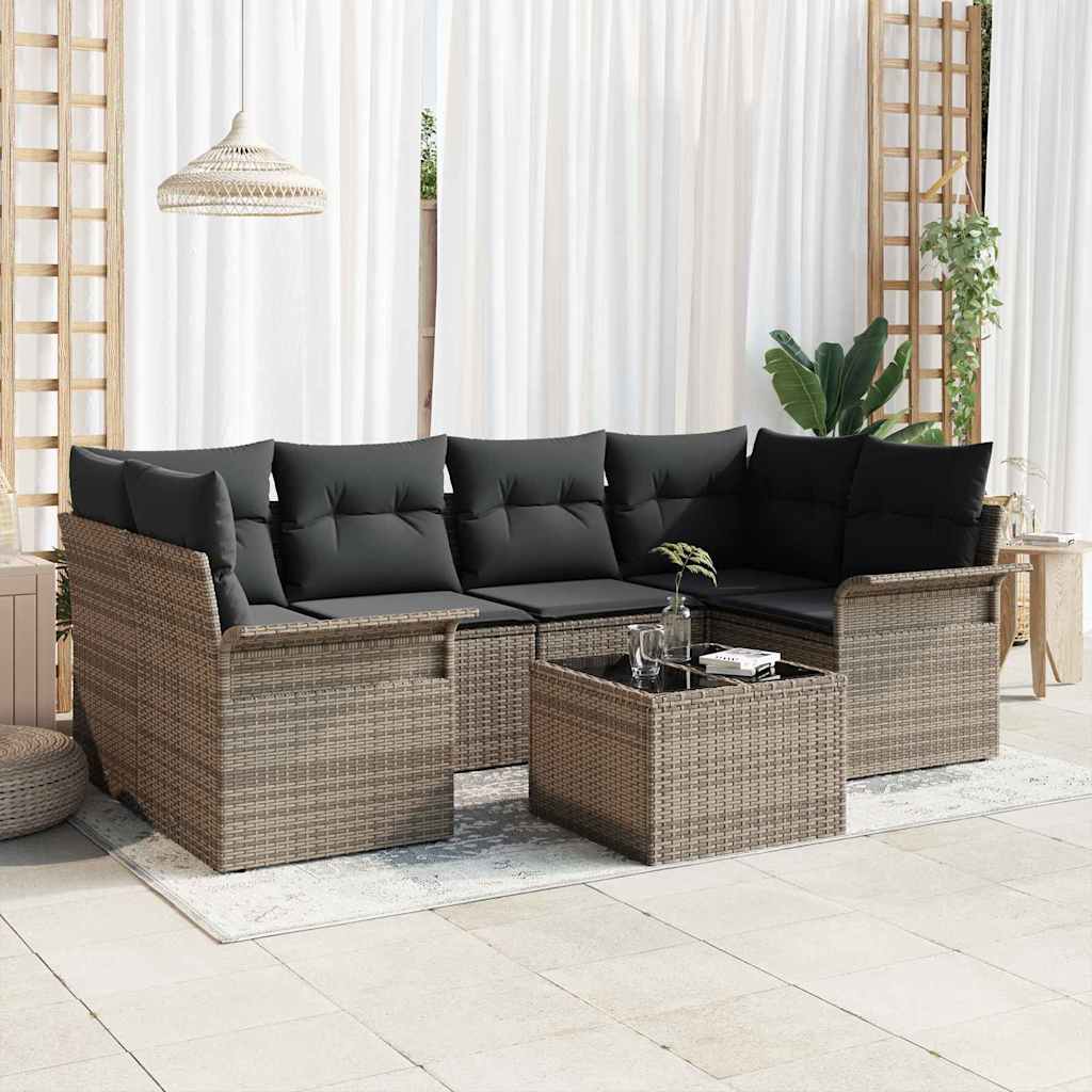 Conjunto de Sofá de Jardim 7 pcs Cinzeto Rattan Sintético