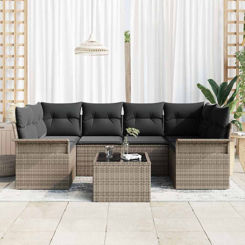 Conjunto de Sofá de Jardim 7 pcs Cinzeto Rattan Sintético