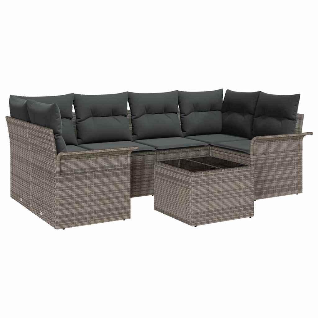 Conjunto de Sofá de Jardim 7 pcs Cinzeto Rattan Sintético