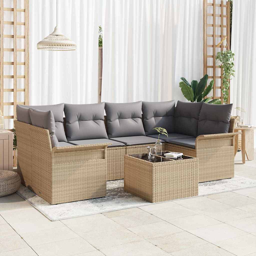 Conjunto de Sofá de Jardim 7 pcs Bege Rattan Sintético