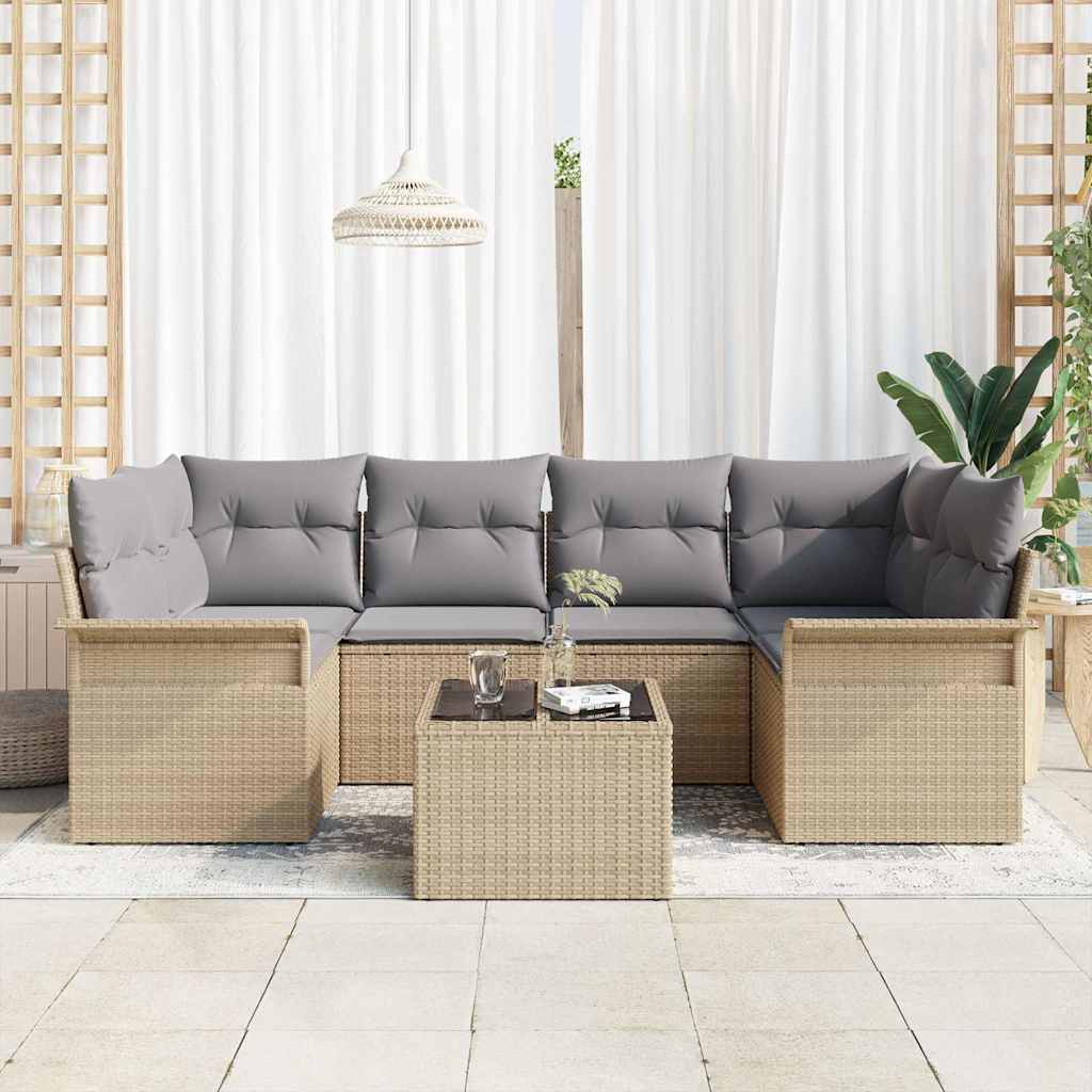 Conjunto de Sofá de Jardim 7 pcs Bege Rattan Sintético