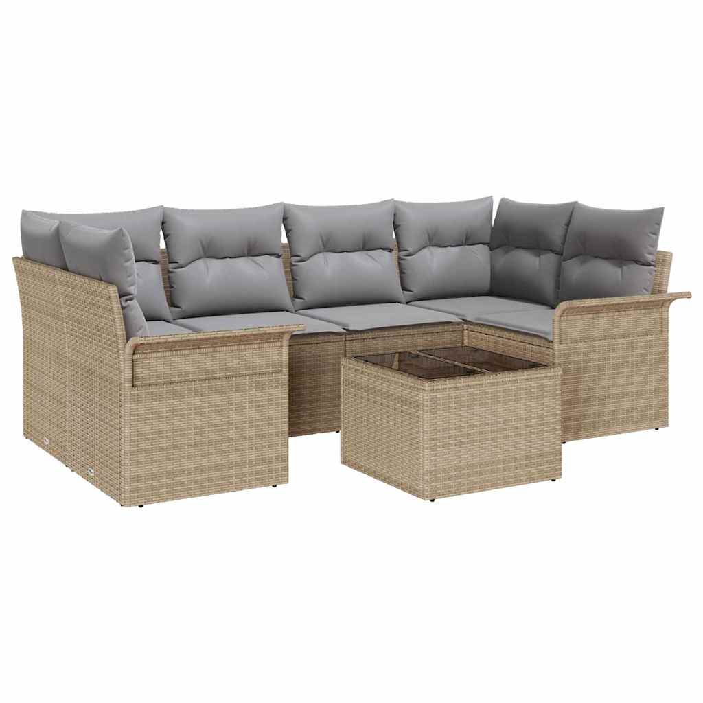 Conjunto de Sofá de Jardim 7 pcs Bege Rattan Sintético