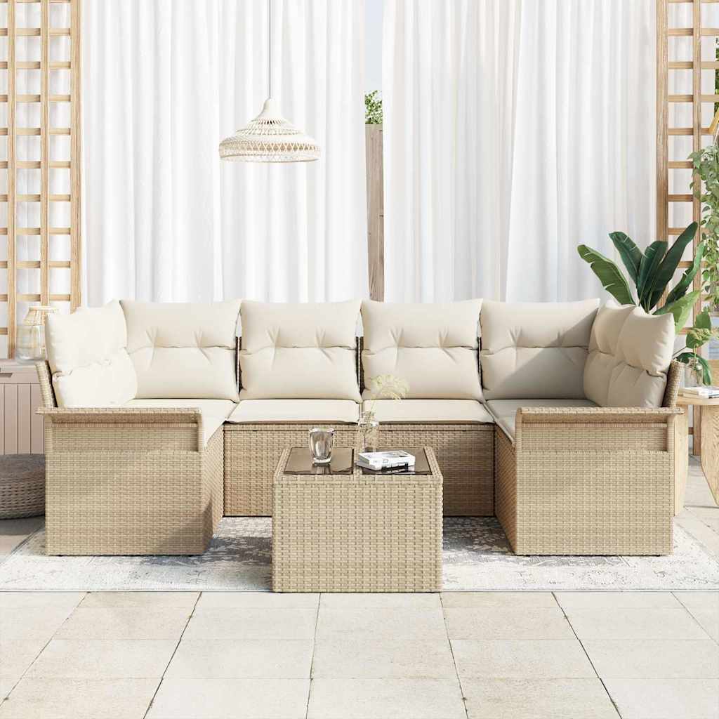 Conjunto de Sofá de Jardim 7 pcs Bege Rattan Sintético