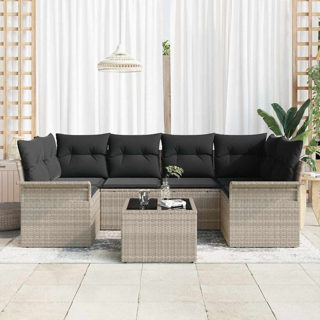 Conjunto de Sofá de Jardim 7 pcs Cinzento-claro vime PE