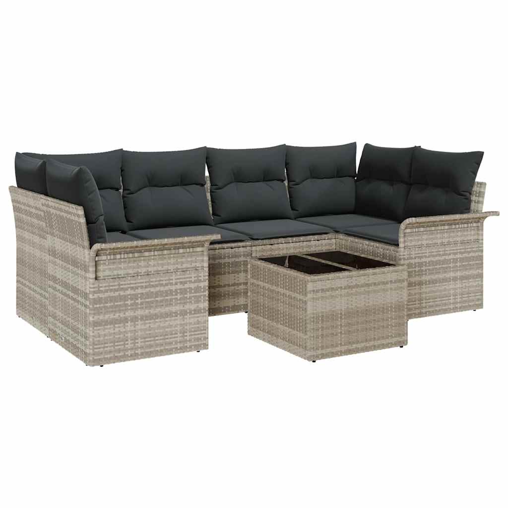 Conjunto de Sofá de Jardim 7 pcs Cinzento-claro vime PE