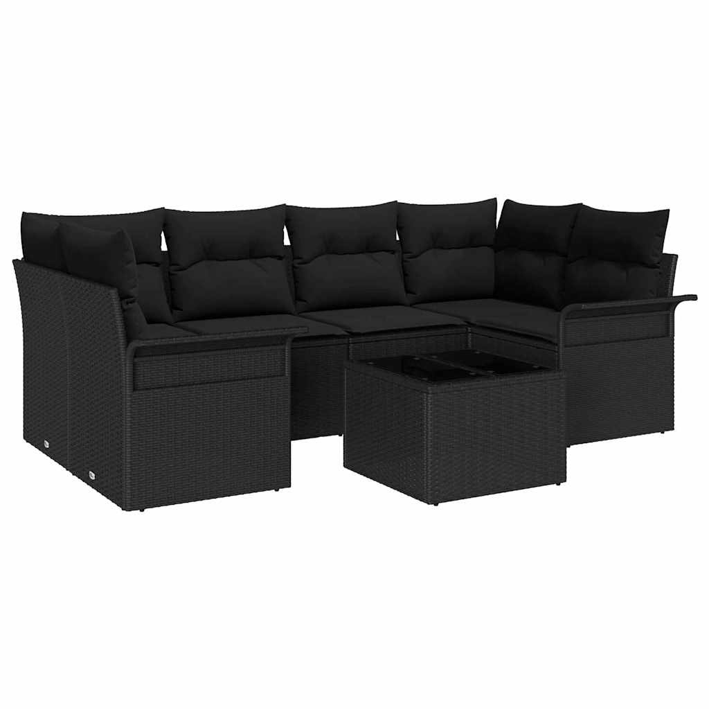 Conjunto de Sofá de Jardim 7 pcs Preto Rattan Sintético
