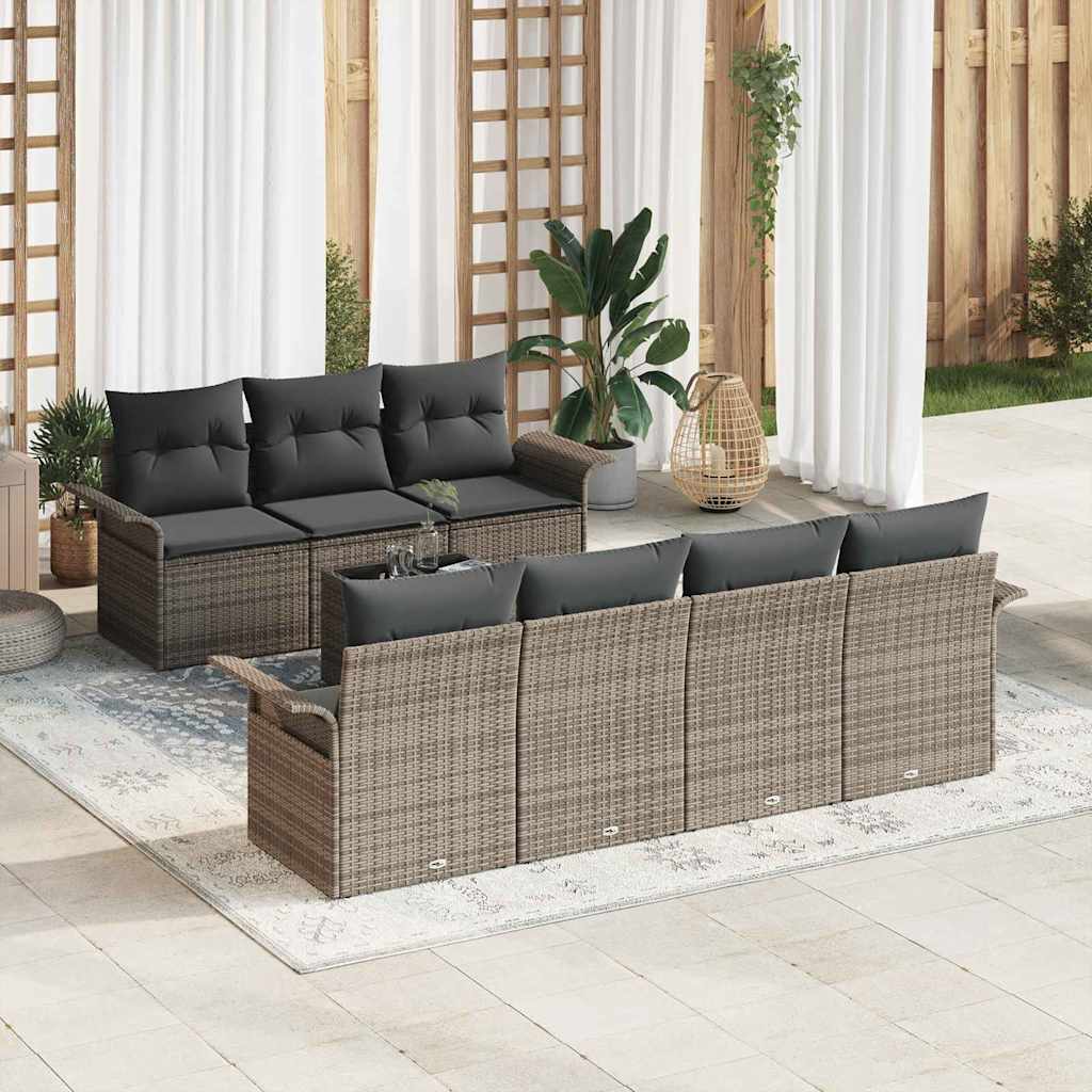 Conjunto de Sofá de Jardim com almofada 8 pcs Cinzeto vime PE