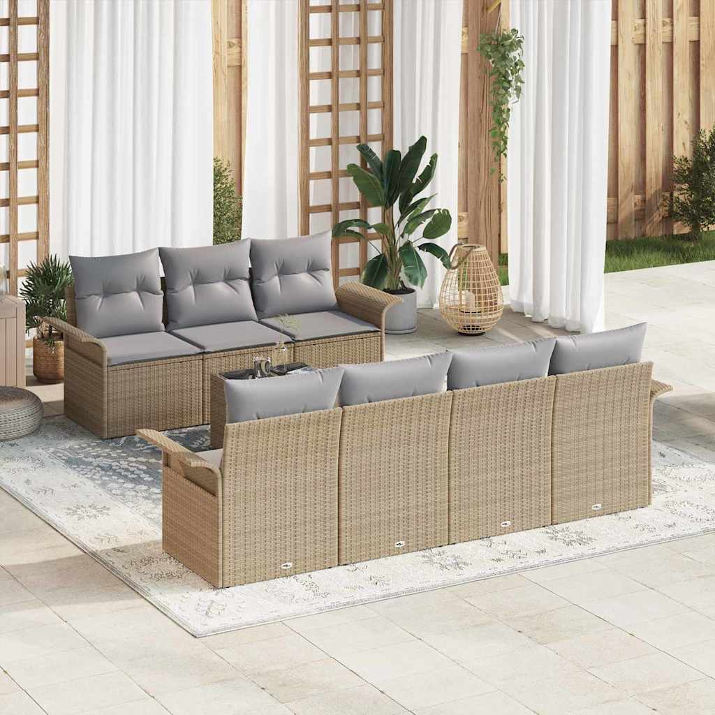 Conjunto de Sofá de Jardim com almofada 8 pcs Bege vime PE