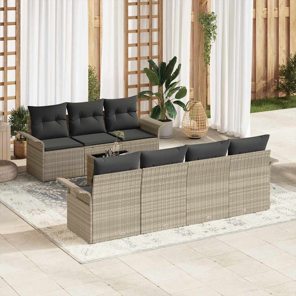 Conjunto de Sofá de Jardim 8 pcs Cinzento-claro vime PE