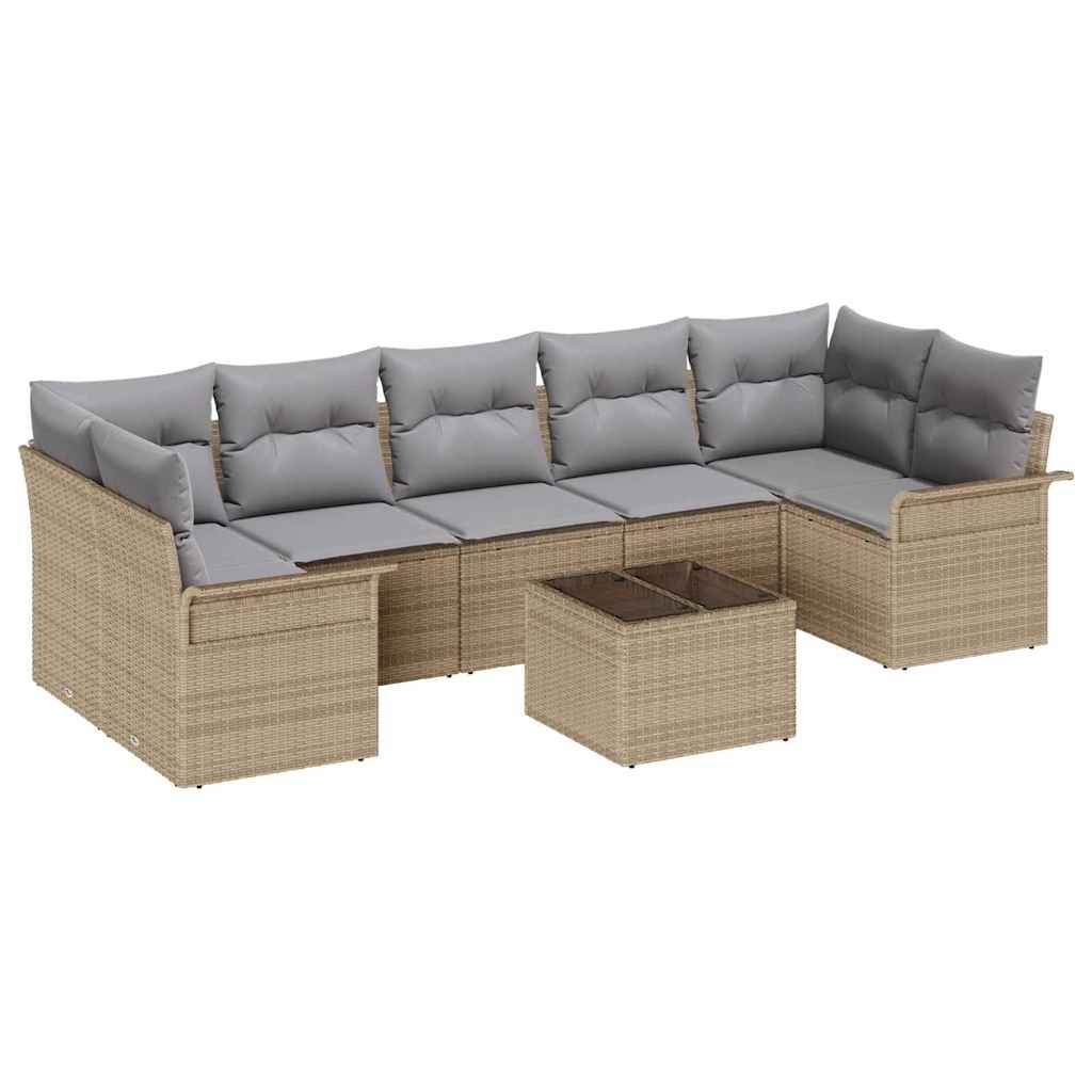 Conjunto de Sofá de Jardim 8 pcs Bege Rattan Sintético
