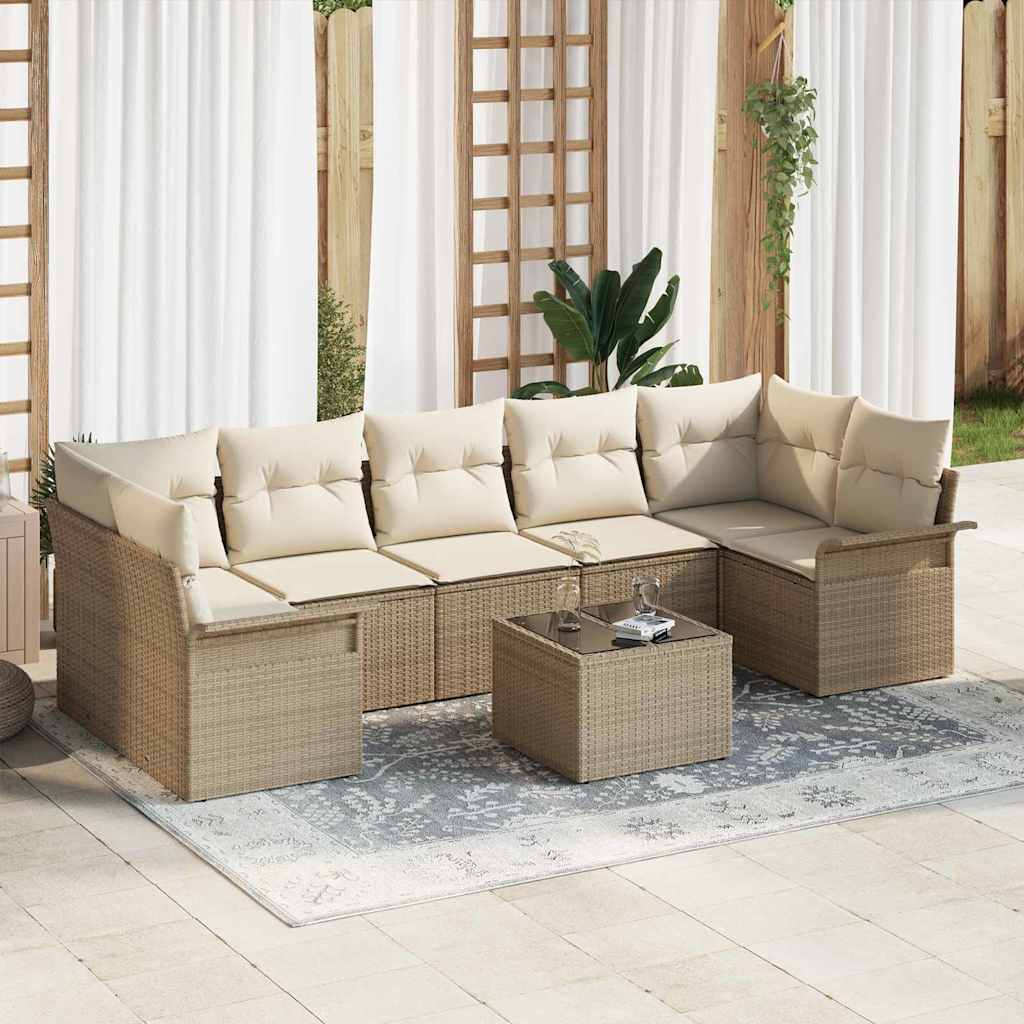 Conjunto de Sofá de Jardim 8 pcs Bege Rattan Sintético