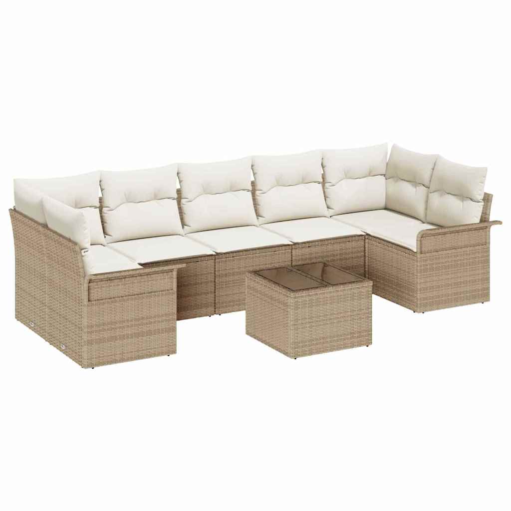 Conjunto de Sofá de Jardim 8 pcs Bege Rattan Sintético