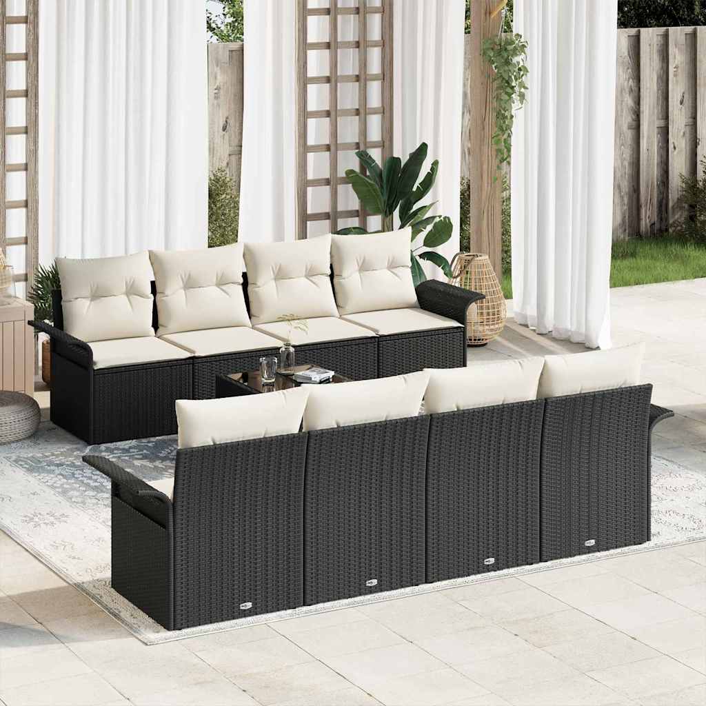 Conjunto de Sofá de Jardim 9 pcs Preto Rattan Sintético