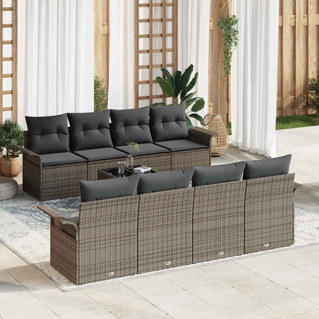 Conjunto de Sofá de Jardim 9 pcs Cinzeto Rattan Sintético