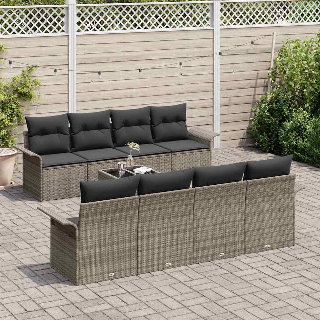 Conjunto de Sofá de Jardim 9 pcs Cinzeto Rattan Sintético