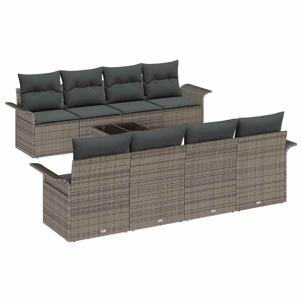Conjunto de Sofá de Jardim 9 pcs Cinzeto Rattan Sintético