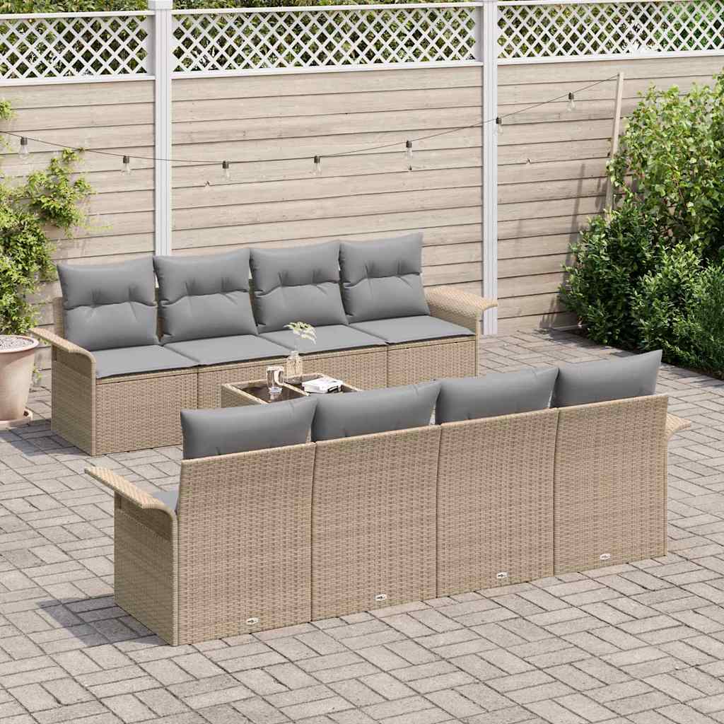 Conjunto de Sofá de Jardim 9 pcs Bege Rattan Sintético