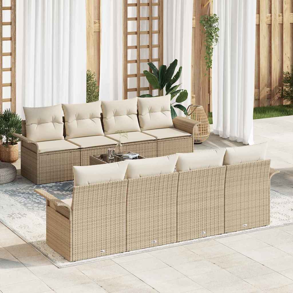 Conjunto de Sofá de Jardim 9 pcs Bege Rattan Sintético