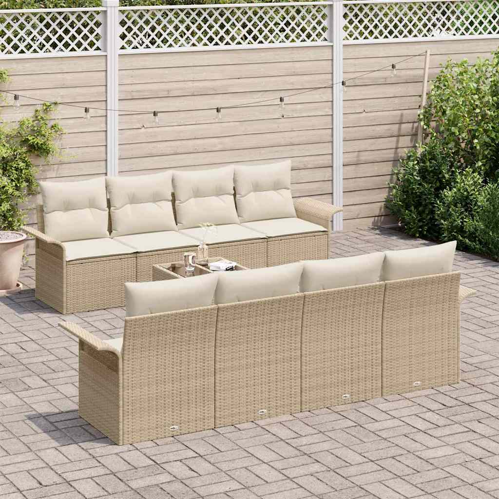 Conjunto de Sofá de Jardim 9 pcs Bege Rattan Sintético