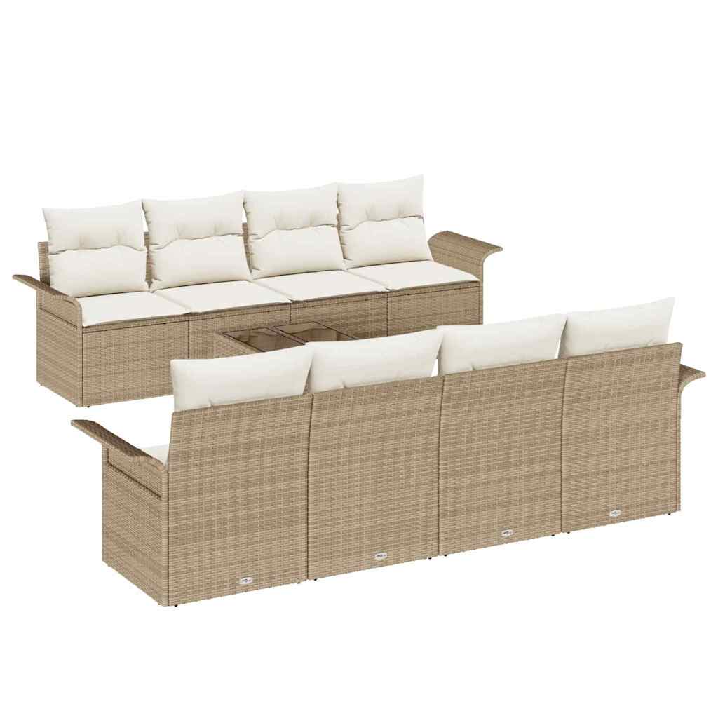 Conjunto de Sofá de Jardim 9 pcs Bege Rattan Sintético