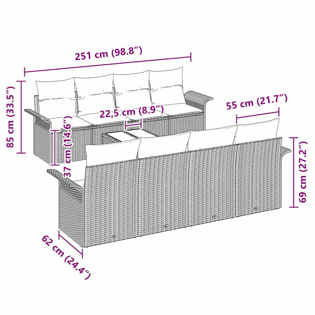 Conjunto de Sofá de Jardim 9 pcs Cinzento-claro