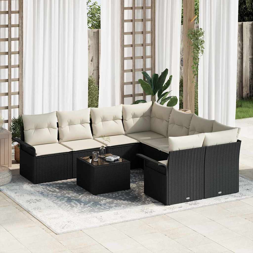Conjunto de Sofá de Jardim 9 pcs Preto Rattan Sintético