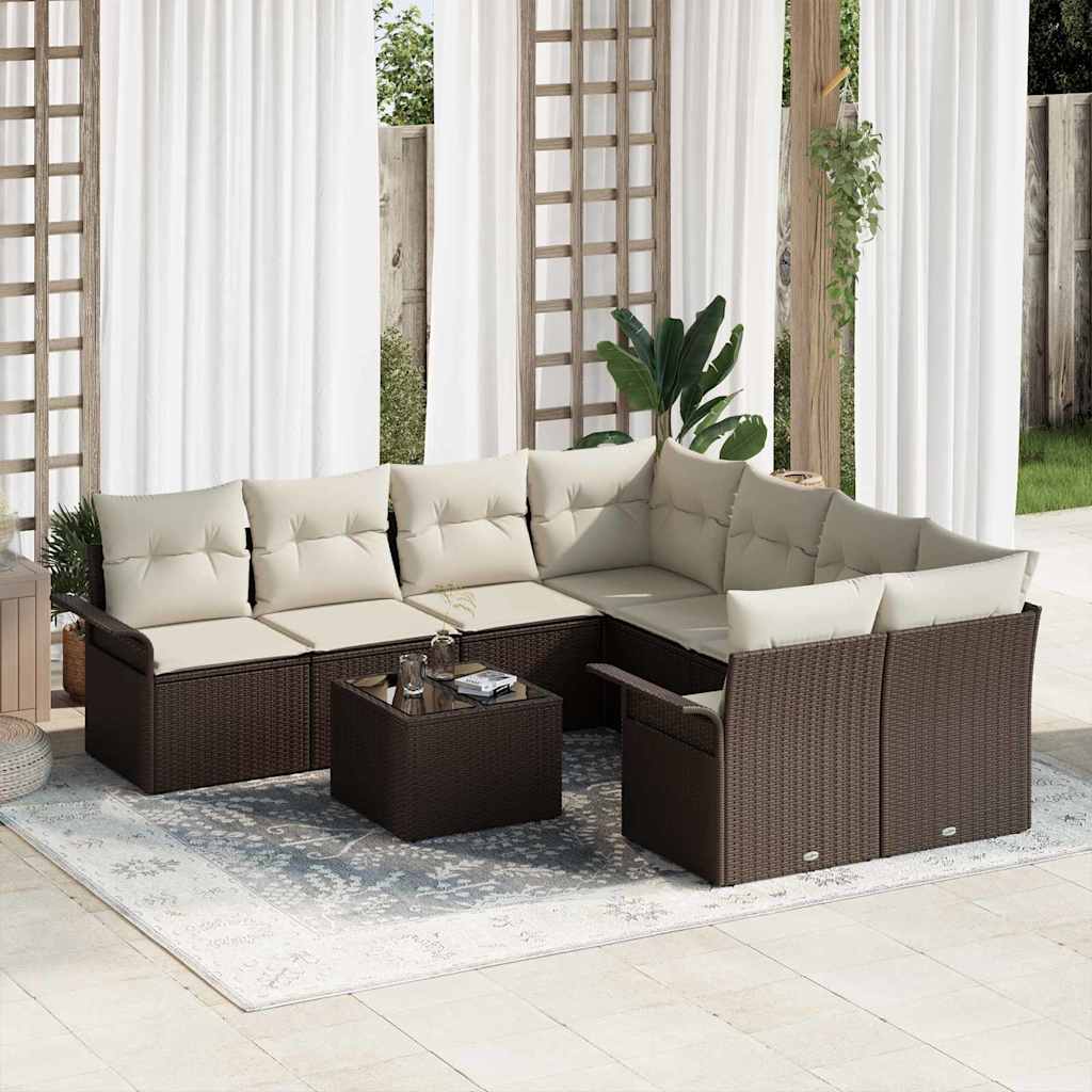 Conjunto de Sofá de Jardim 9 pcs Castanho Rattan Sintético