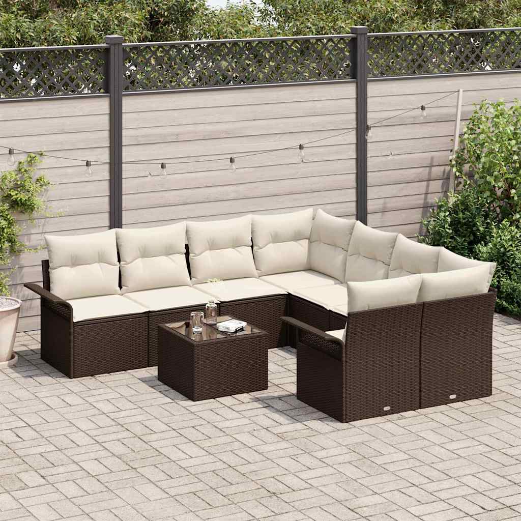 Conjunto de Sofá de Jardim 9 pcs Castanho Rattan Sintético