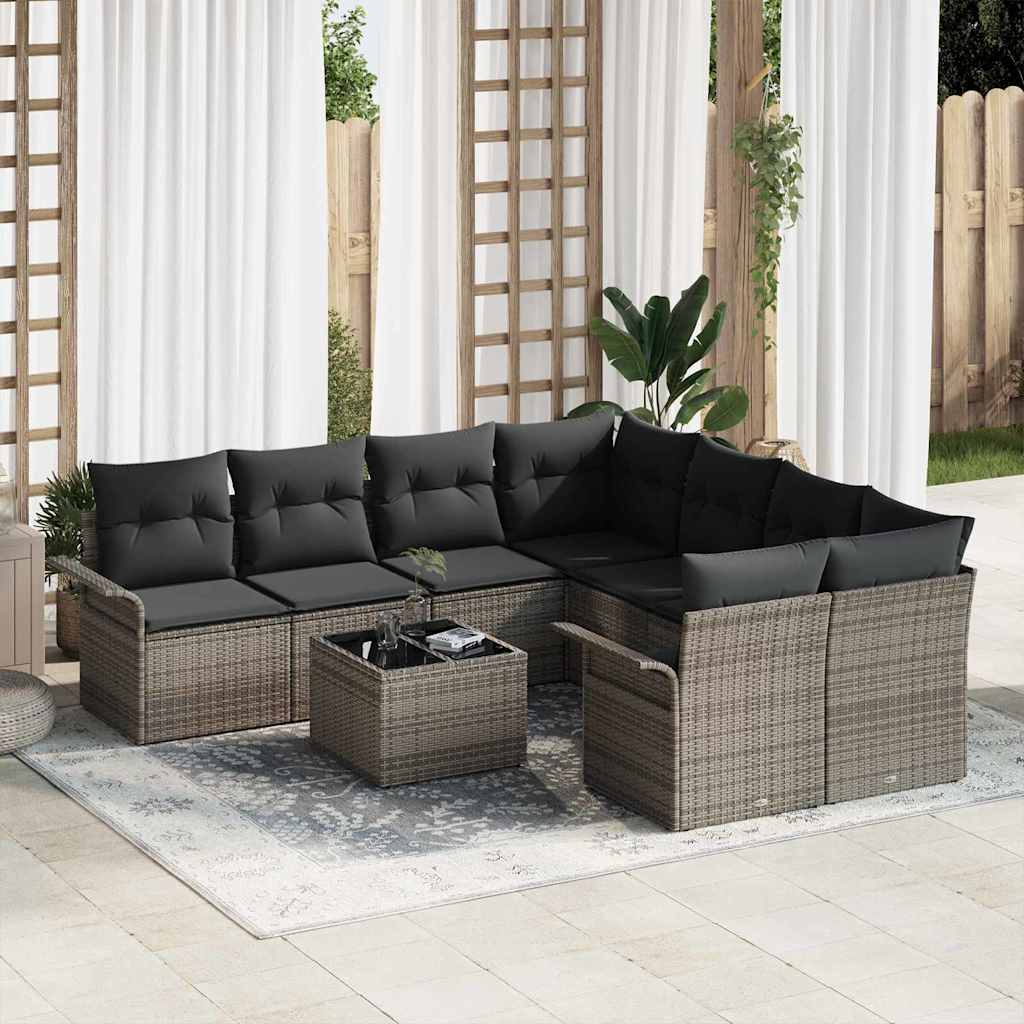 Conjunto de Sofá de Jardim com almofada 9 pcs Cinzeto vime PE