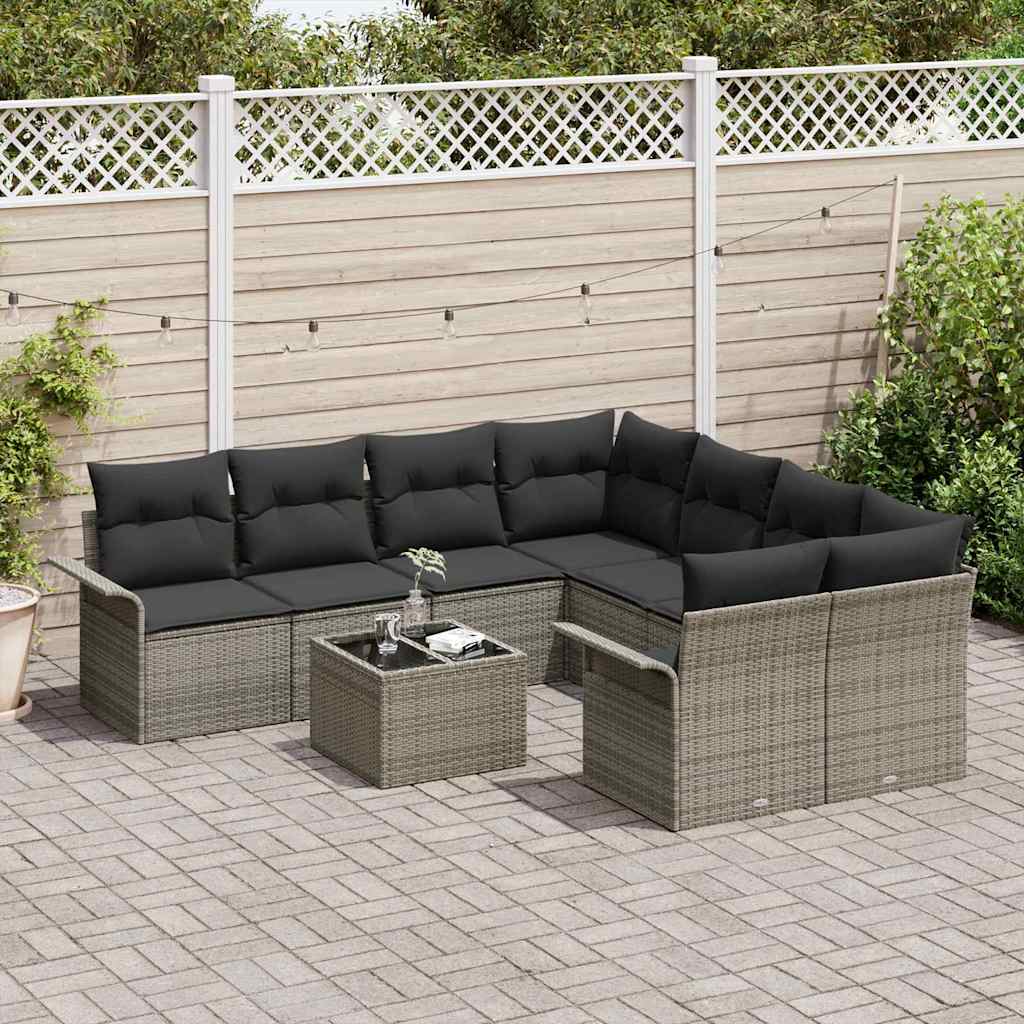 Conjunto de Sofá de Jardim com almofada 9 pcs Cinzeto vime PE