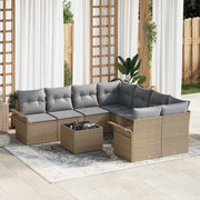 Conjunto de Sofá de Jardim 9 pcs Bege Rattan Sintético