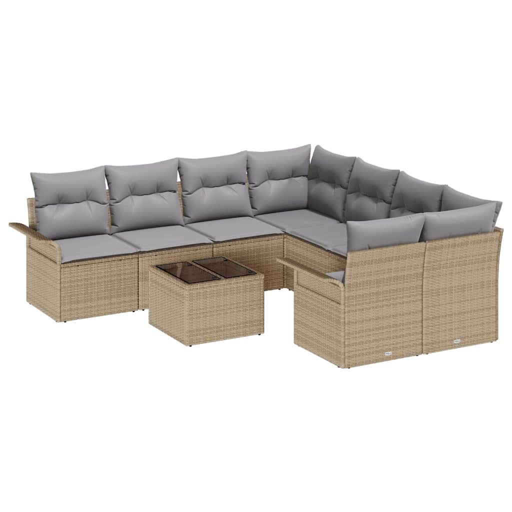 Conjunto de Sofá de Jardim 9 pcs Bege Rattan Sintético