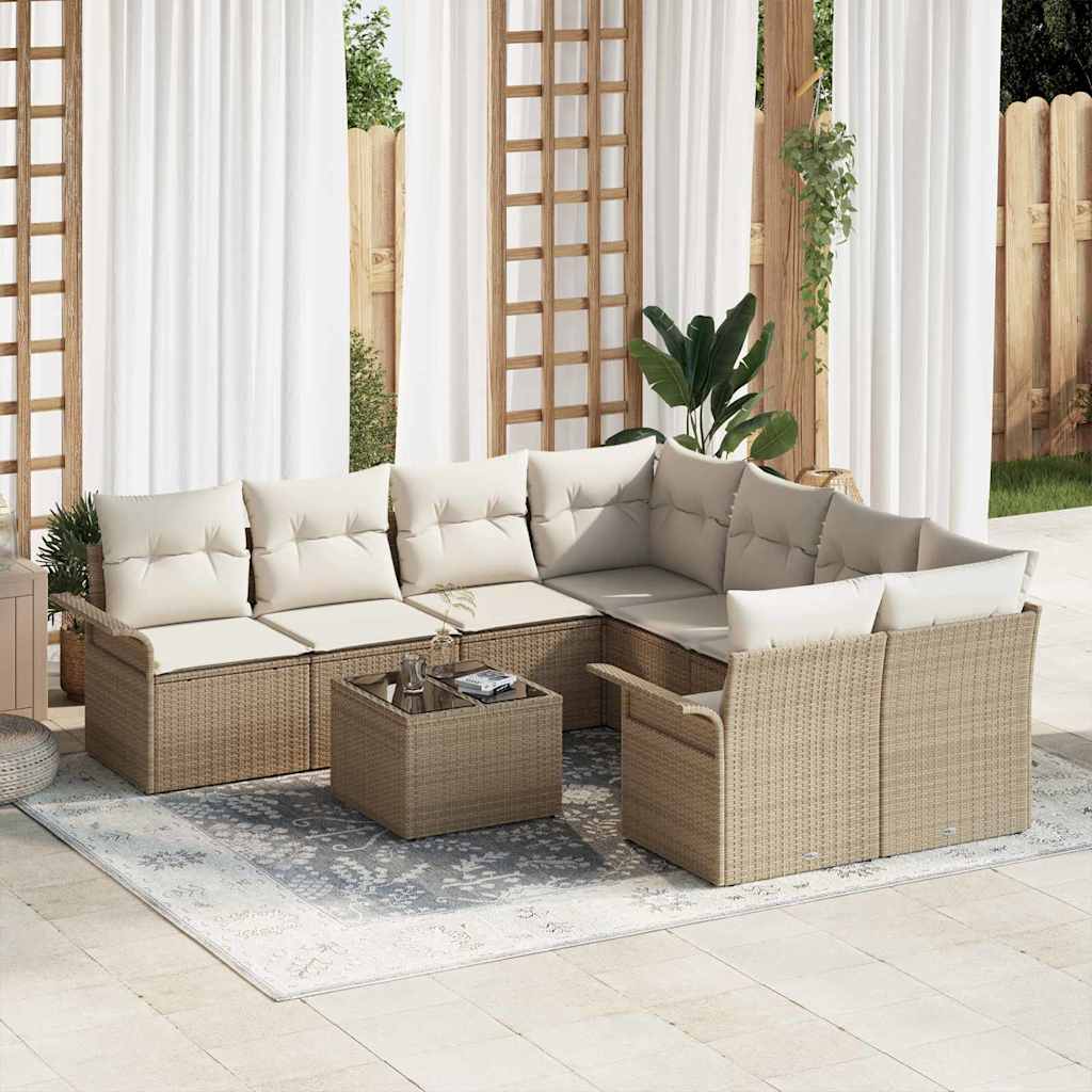 Conjunto de Sofá de Jardim 9 pcs Bege Rattan Sintético