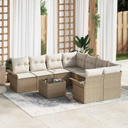 Conjunto de Sofá de Jardim 9 pcs Bege Rattan Sintético