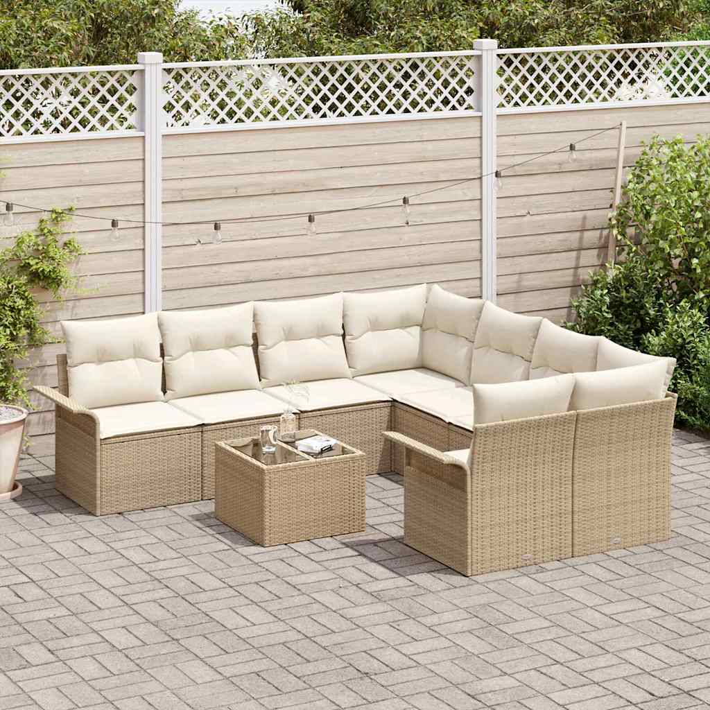 Conjunto de Sofá de Jardim 9 pcs Bege Rattan Sintético