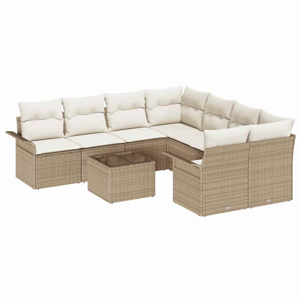 Conjunto de Sofá de Jardim 9 pcs Bege Rattan Sintético
