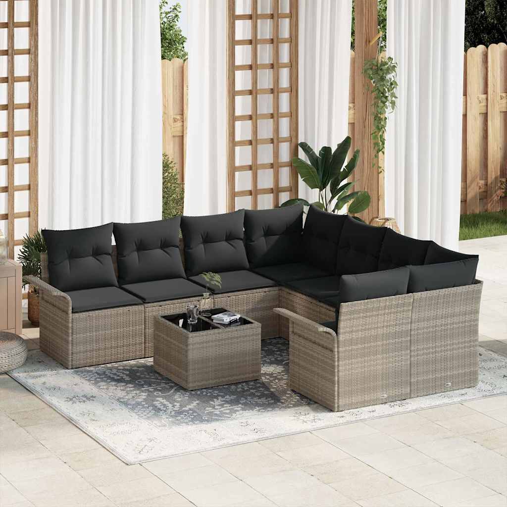 Conjunto de Sofá de Jardim 9 pcs Cinzento-claro