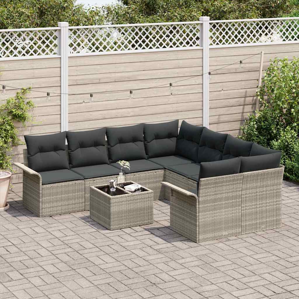 Conjunto de Sofá de Jardim 9 pcs Cinzento-claro