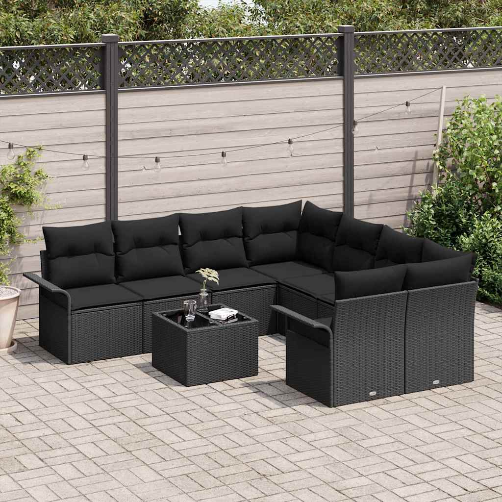 Conjunto de Sofá de Jardim 9 pcs Preto Rattan Sintético