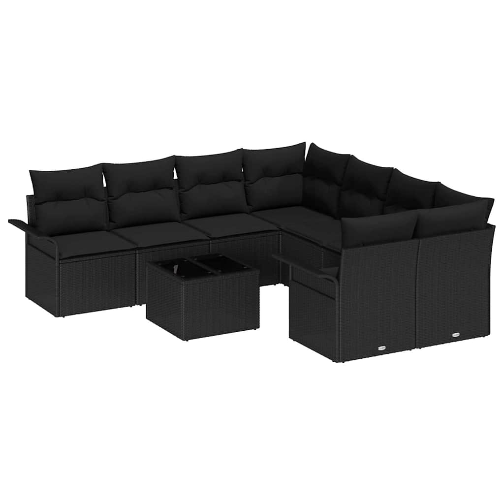 Conjunto de Sofá de Jardim 9 pcs Preto Rattan Sintético