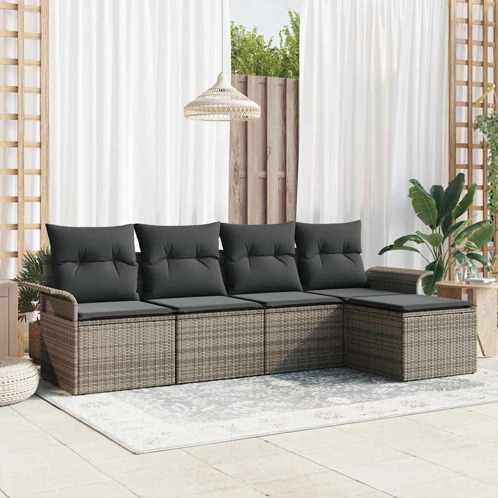 Conjunto de Sofá de Jardim 5 pcs Cinzeto Rattan Sintético