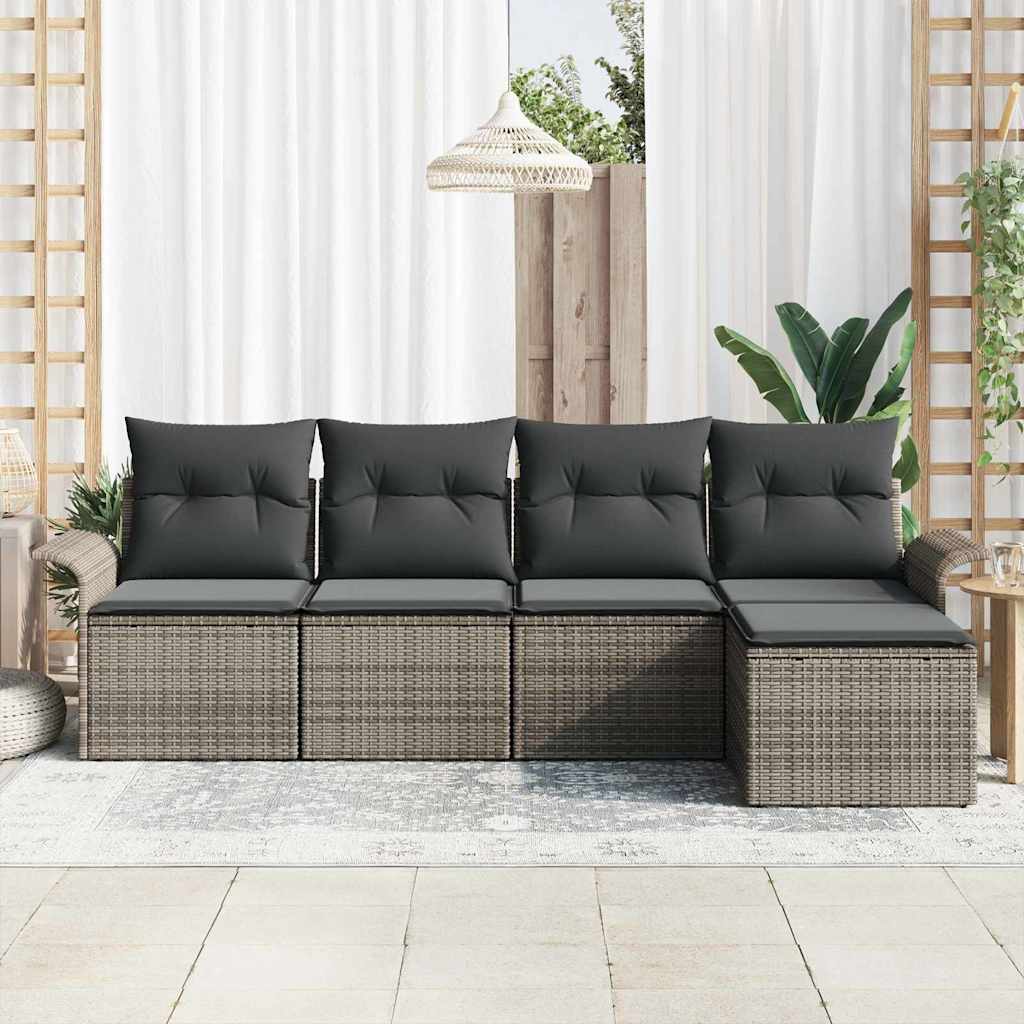 Conjunto de Sofá de Jardim 5 pcs Cinzeto Rattan Sintético