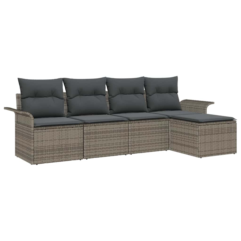 Conjunto de Sofá de Jardim 5 pcs Cinzeto Rattan Sintético