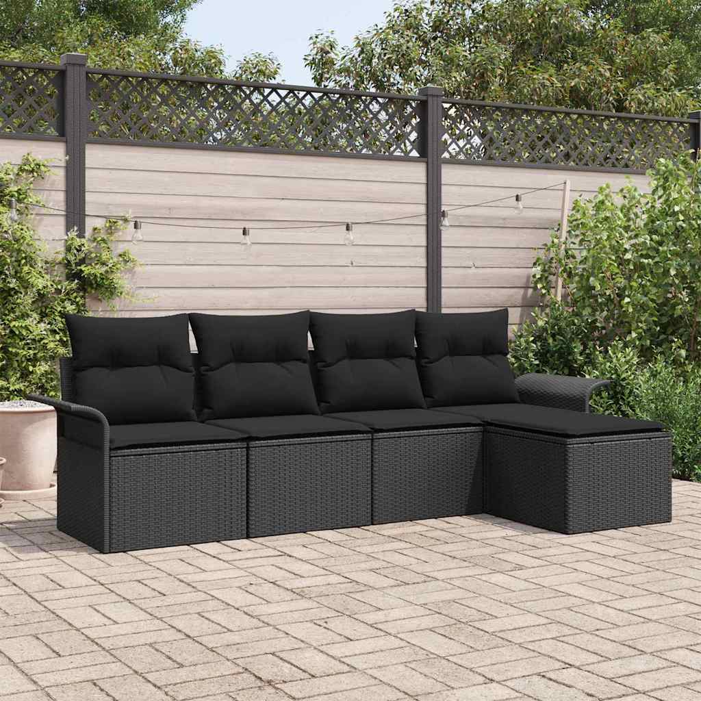Conjunto de Sofá de Jardim 5 pcs Preto Rattan Sintético